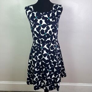 LOFT Navy White Floral Sleeveless Fit Flare Dress Size 4